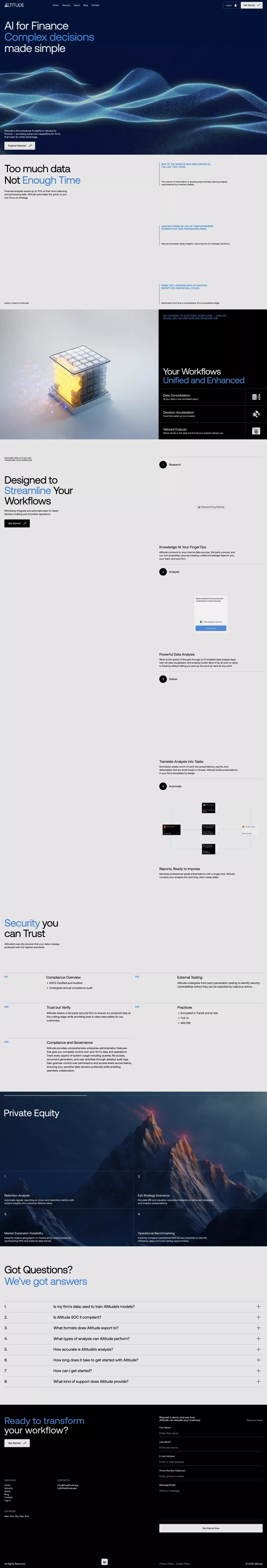 Altitude landing page screenshot showcasing AI and Finance design