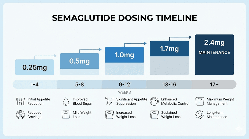 Semaglutide dosing timeline and expected results chart