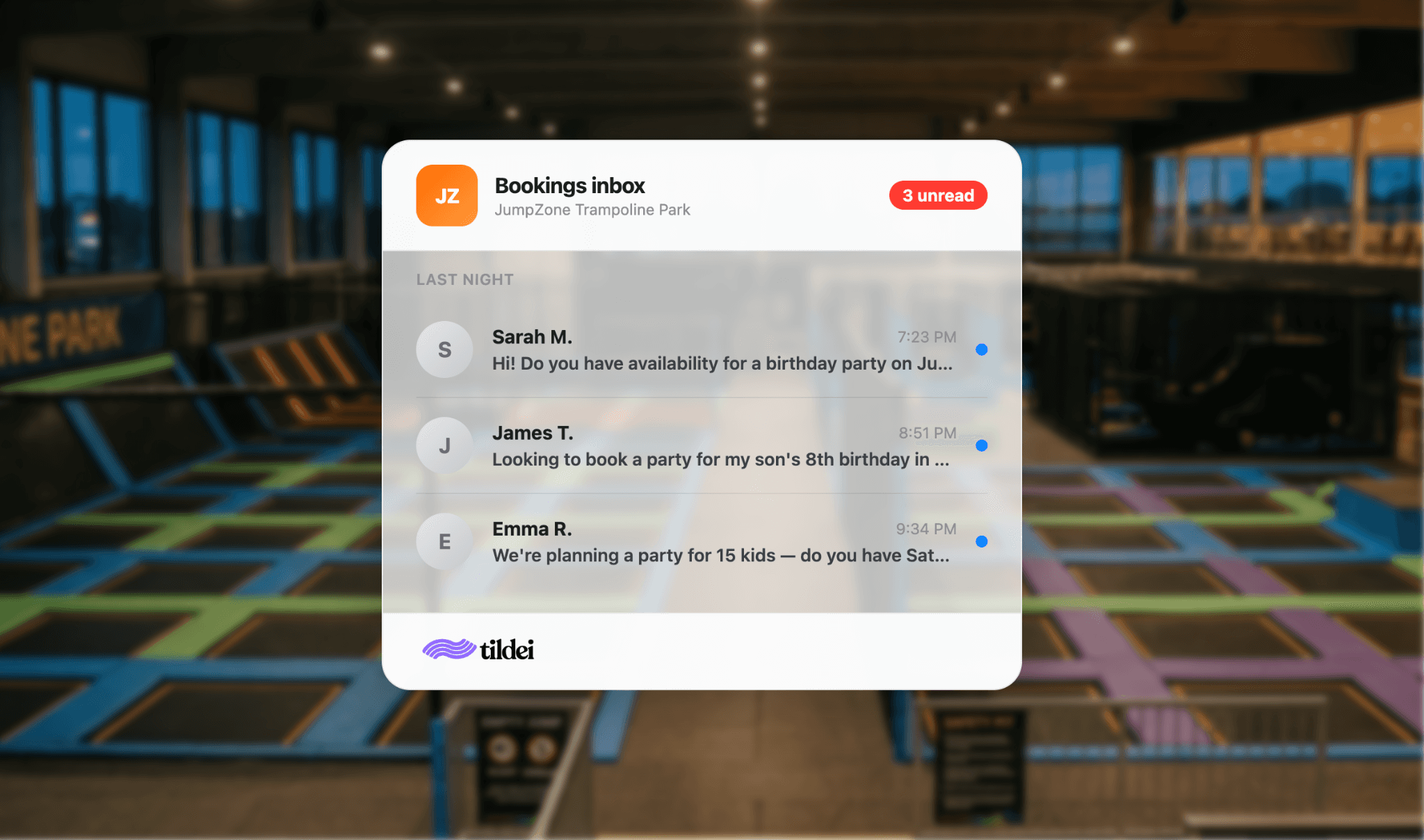 Trampoline Park Booking Inbox