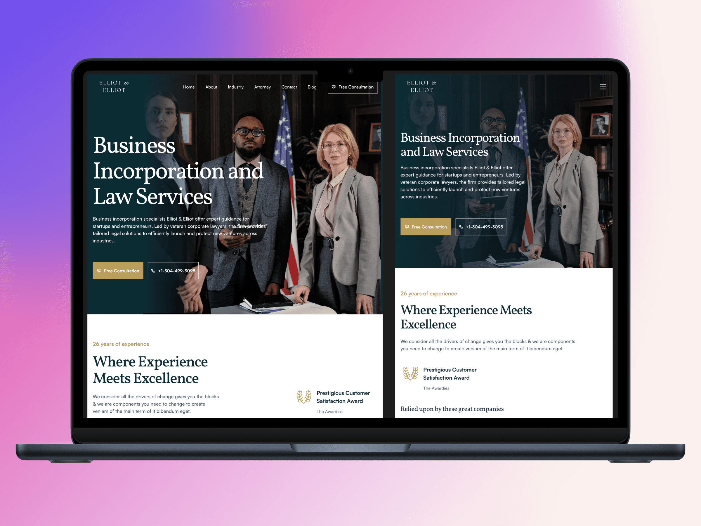 image of a website for a Law Firm company created by intellisite