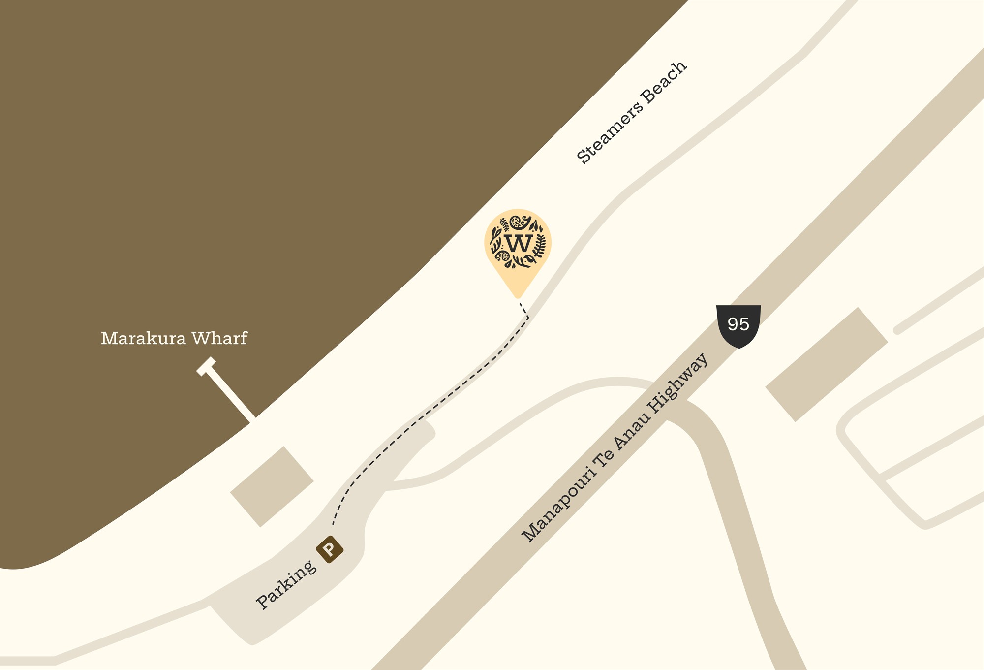 Map of Steamers Beach with pin indicating where Wildwood Sauna is parked