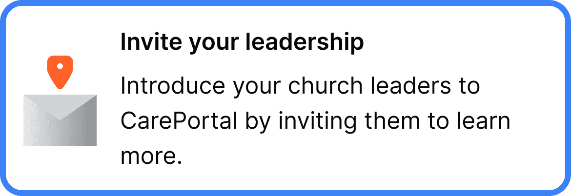 CarePortal option card for inviting church leadership