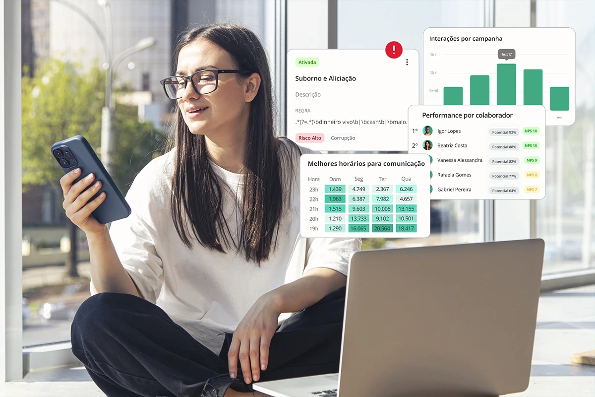 Gestora analisando métricas das conversas corporativas do WhatsApp