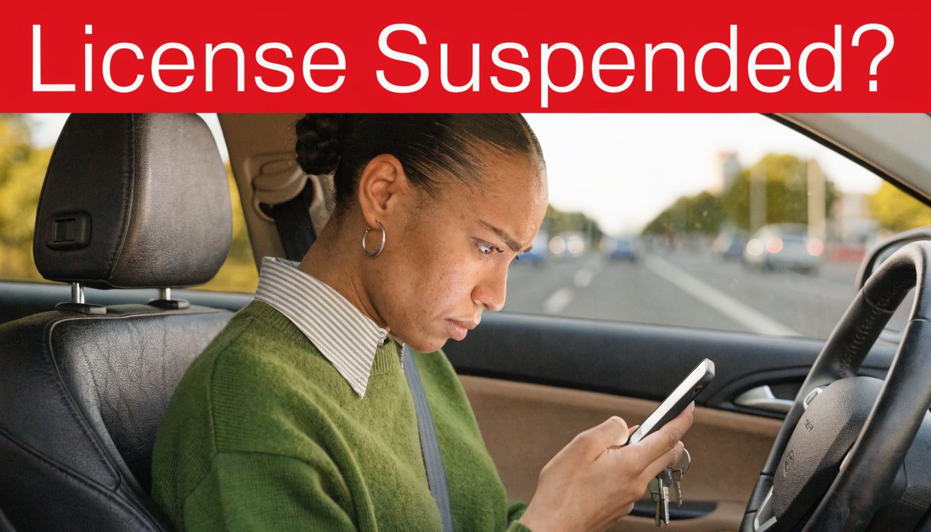 A woman sitting in the driver seat of a car looking down at her mobile phone screen.