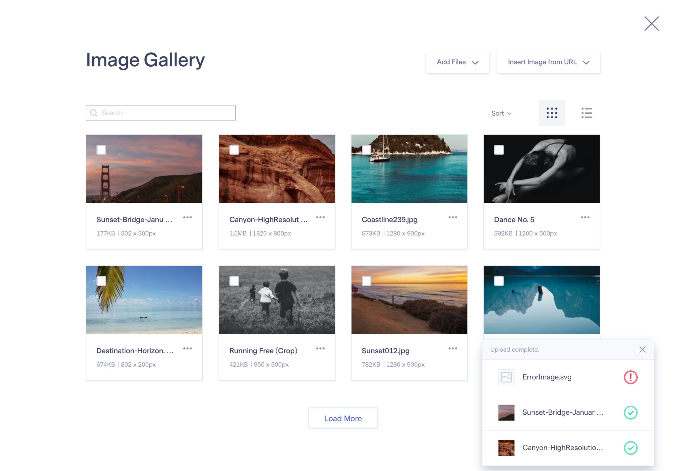Image upload experience in image gallery