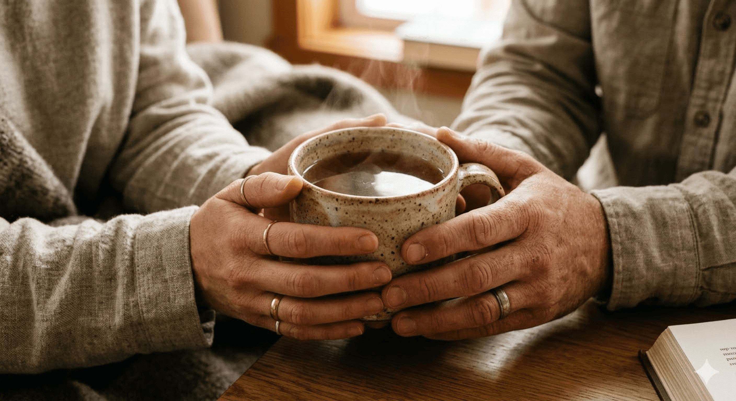 couple hands holding a cup of hot tea