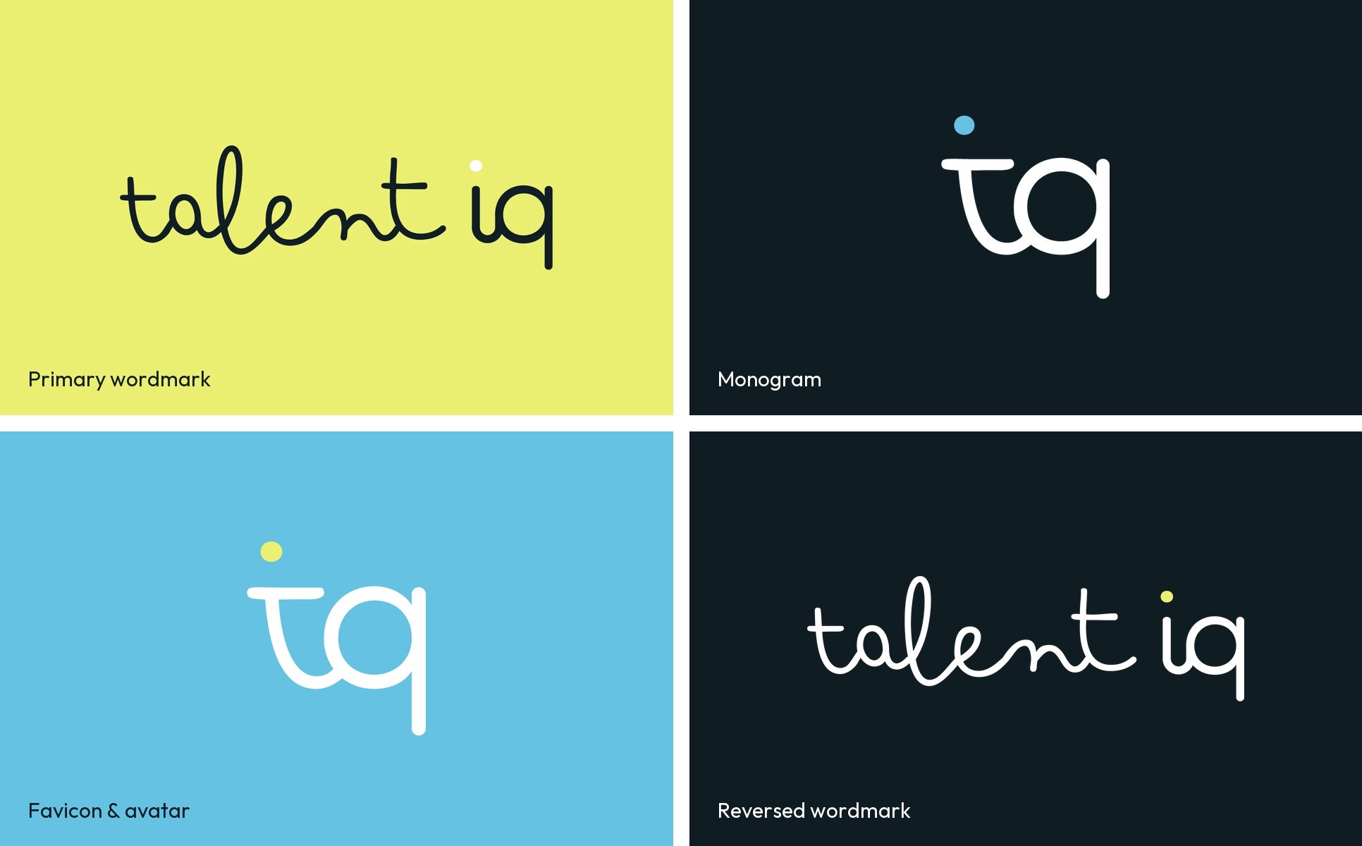 Talent IQ logo system: primary wordmark, monogram, favicon and reversed wordmark