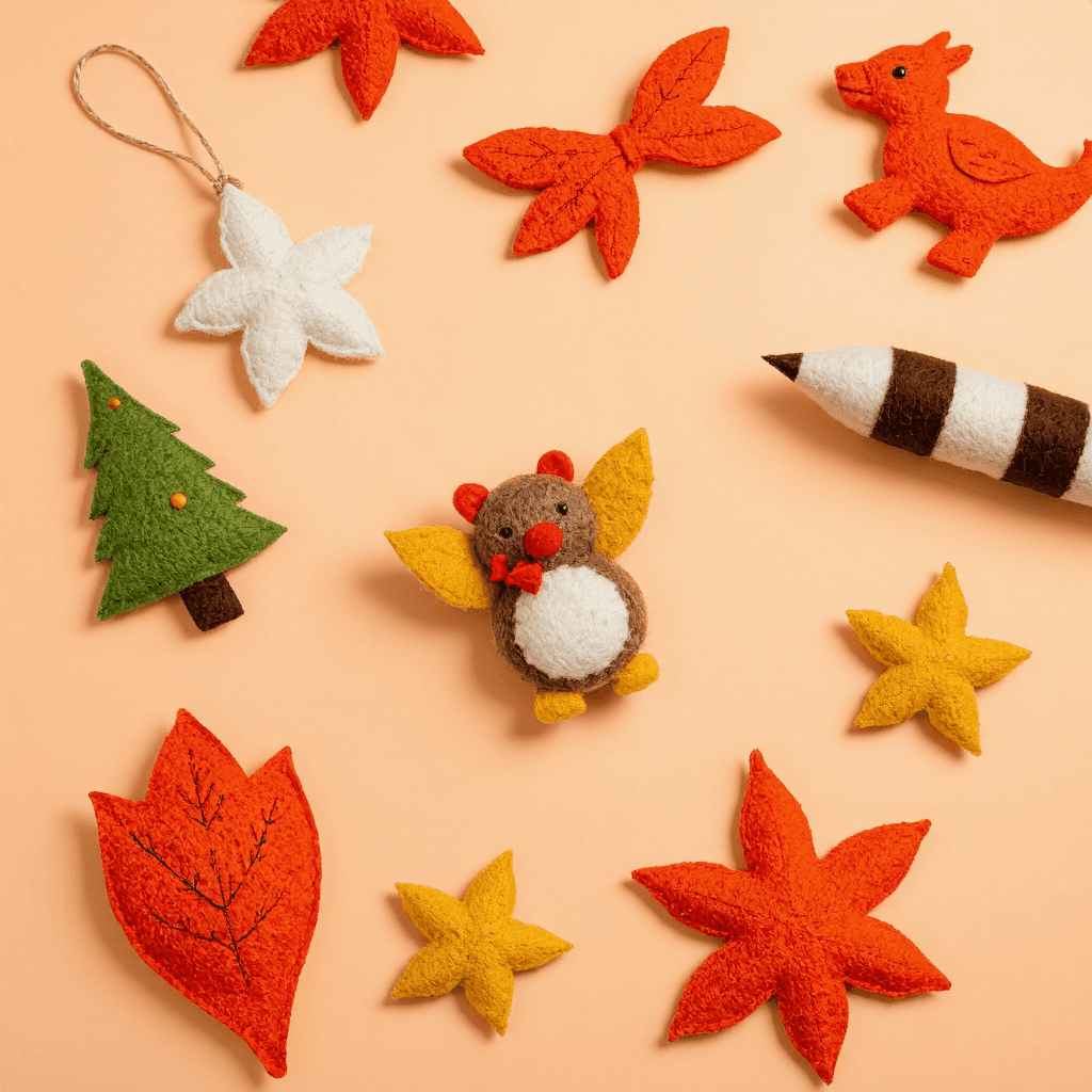 product photography of a set of felt decorations