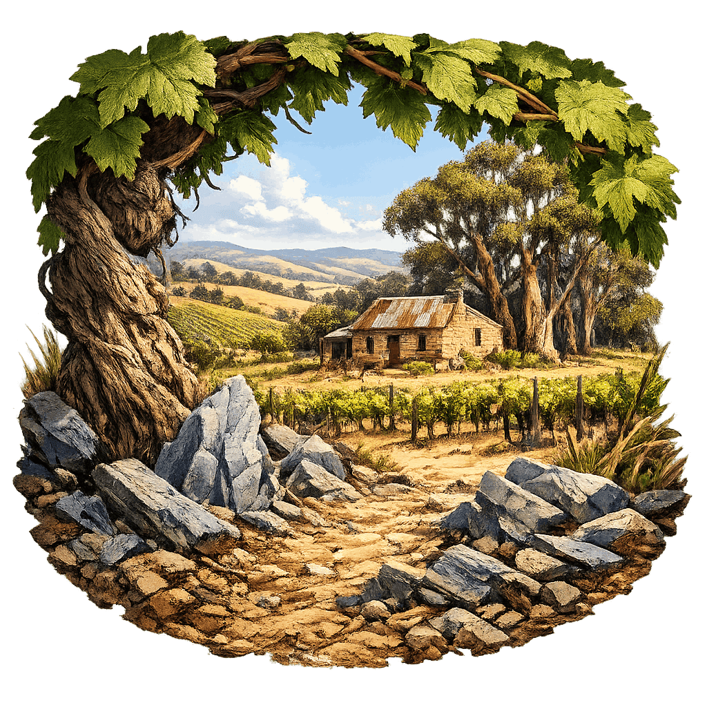 Detailed graphic of the Polish Hill River wine region.