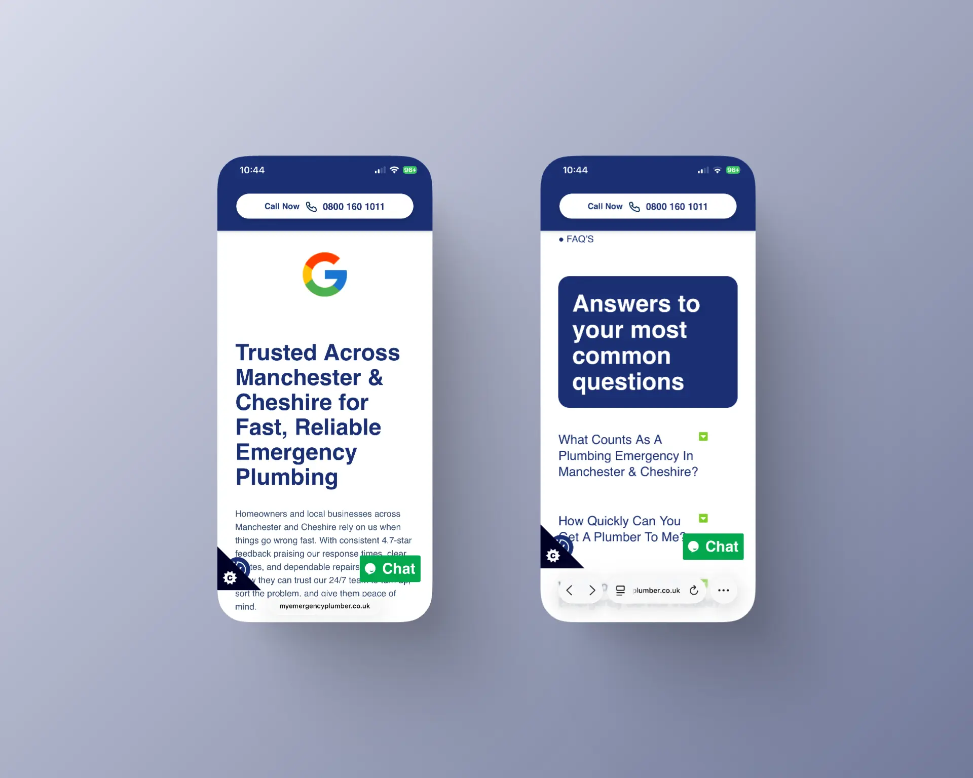 Mobile FAQ section design for My Emergency Plumber answering common emergency plumbing questions for Manchester homeowners