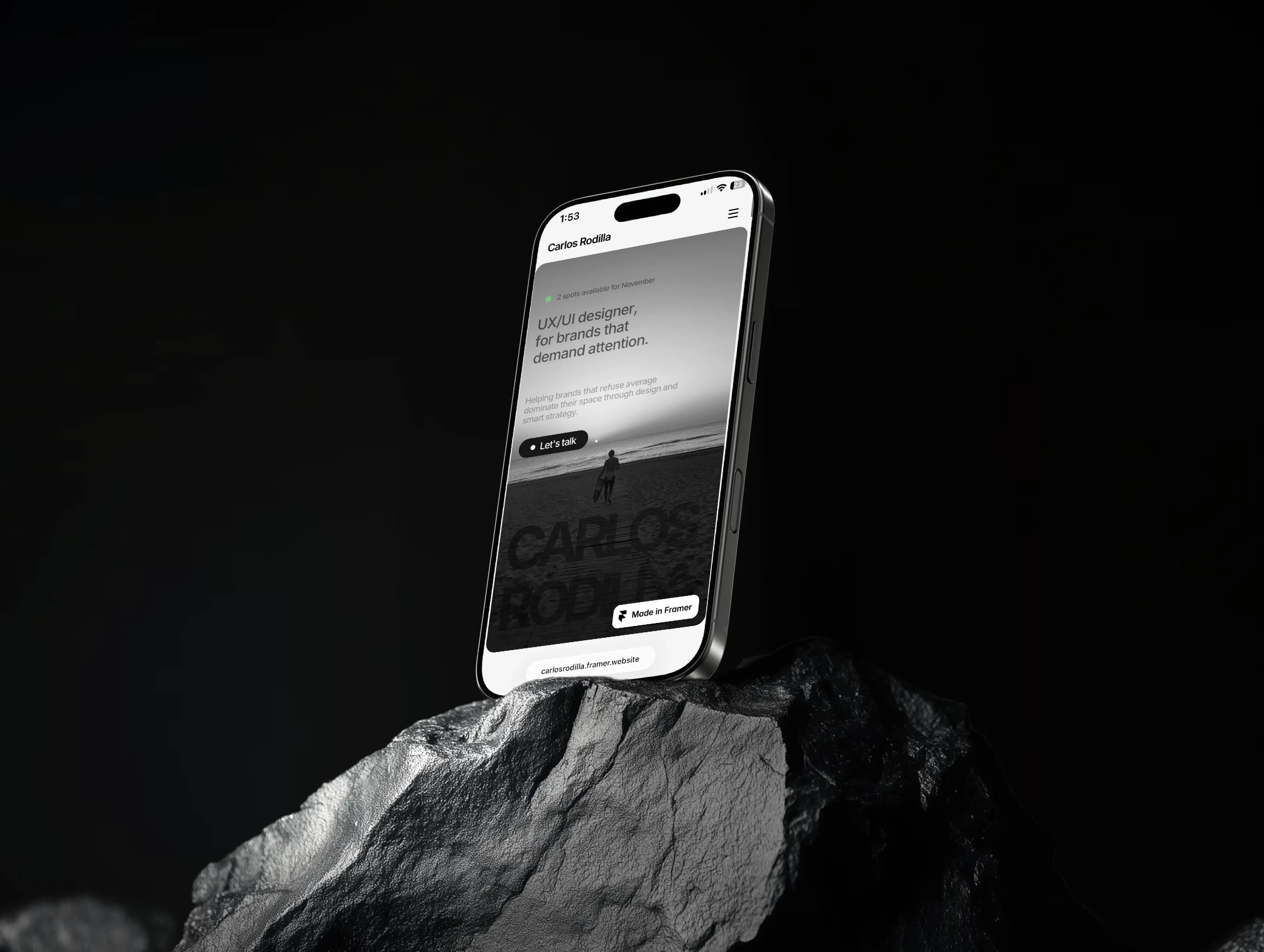 Iphone mockup of Carlos Rodilla's website hero section