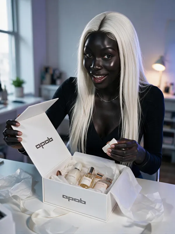 Same AI influencer - unboxing - created with APOB AI