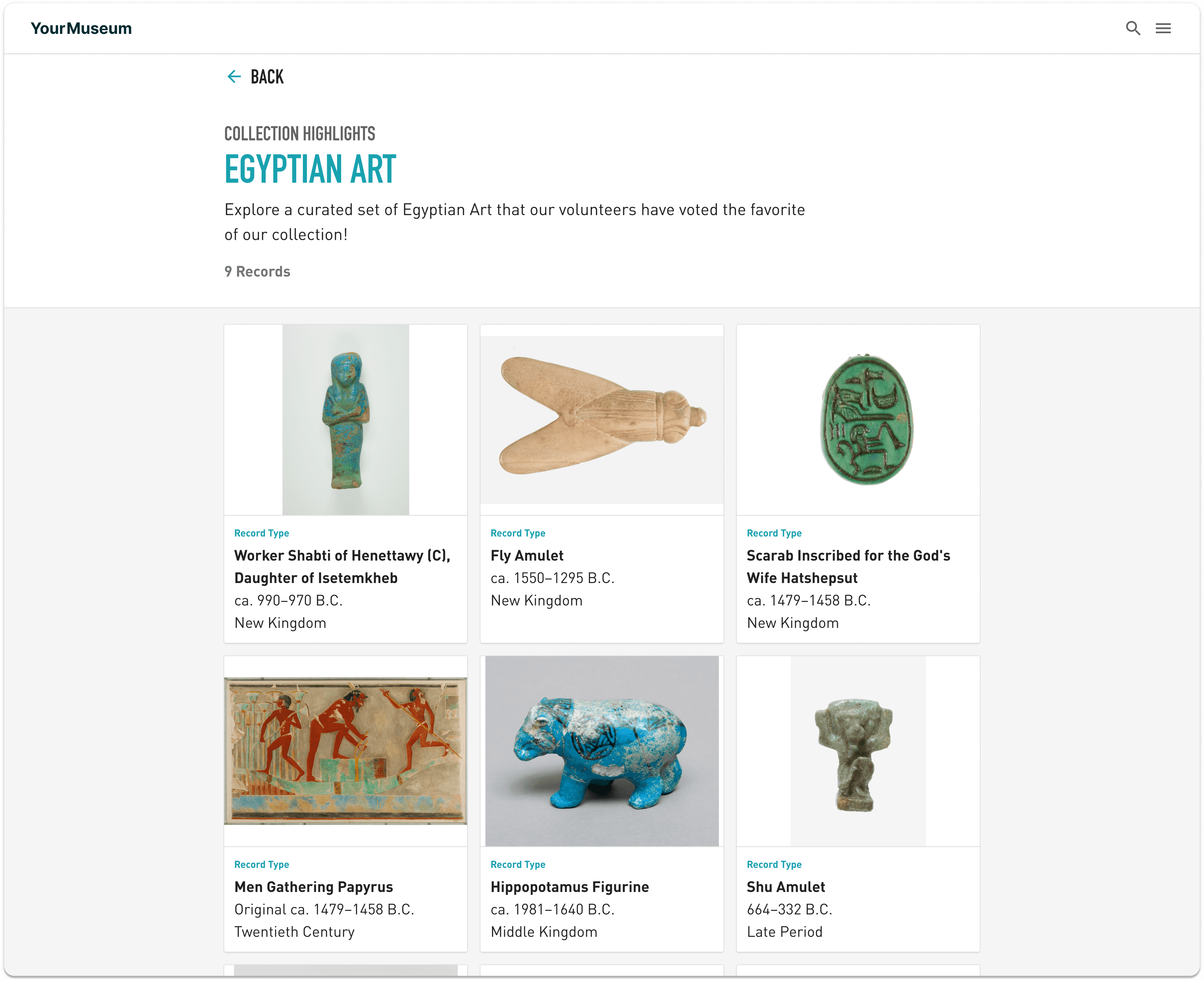 Public-facing view of Terentia's Collections Online solution