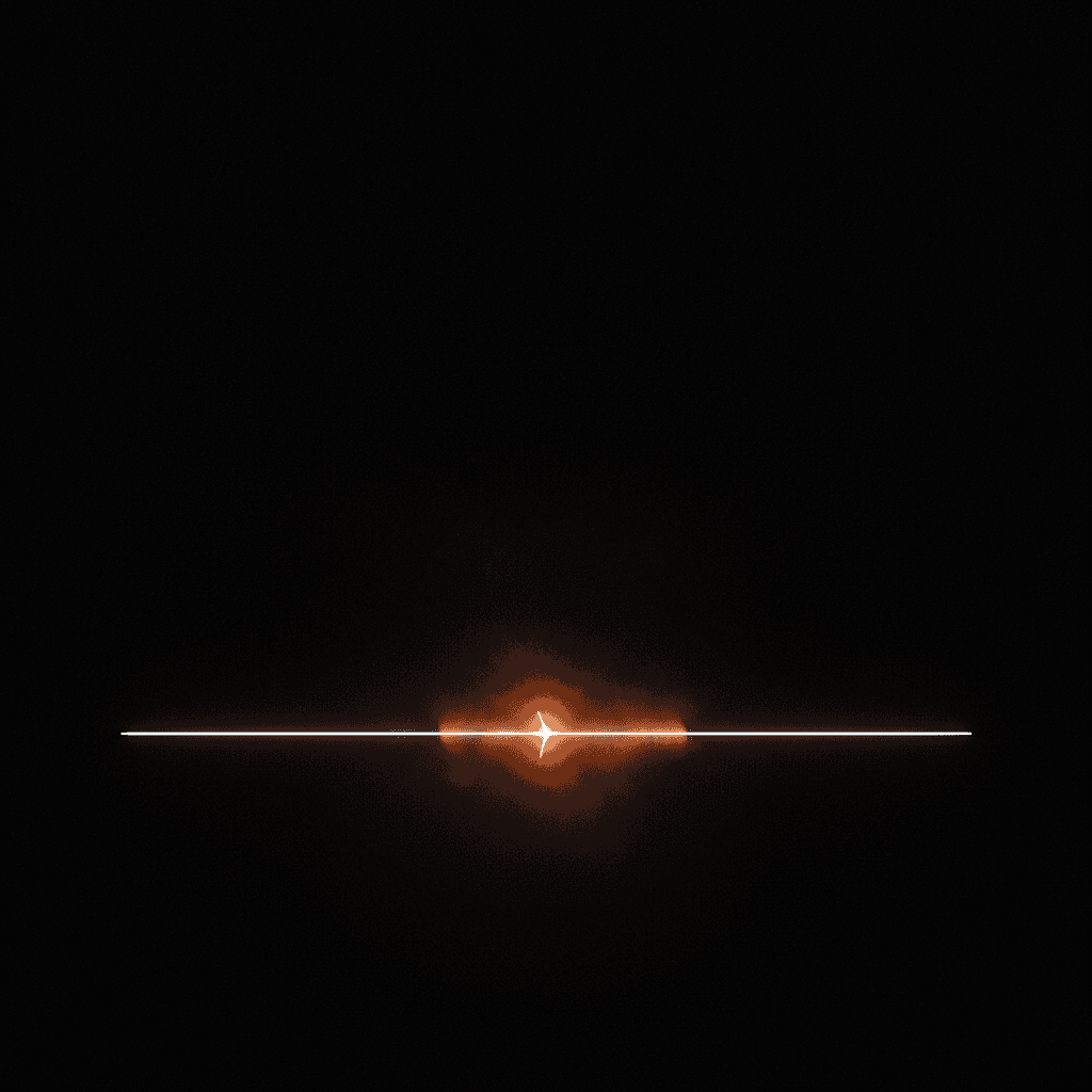 Single thin orange line crossing a black void, broken at a glowing threshold point