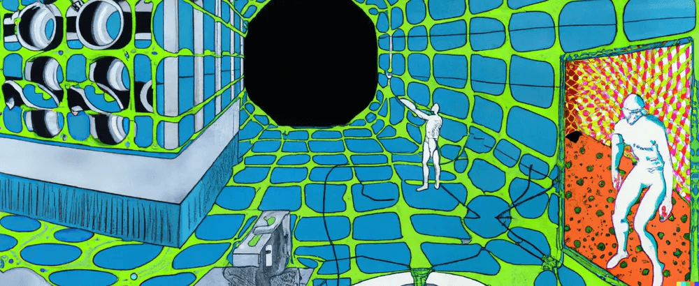 Moebius illustration of a simulacrum living in an AI-generated story discovering it is in a simulation