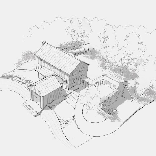Bastion sketch of one property with lanscaped gardens