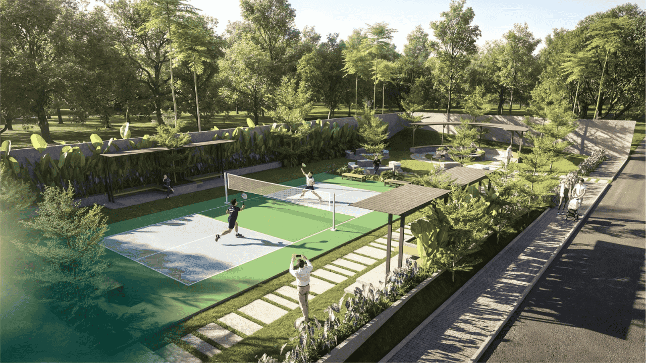 a tennis racket and ball on a court