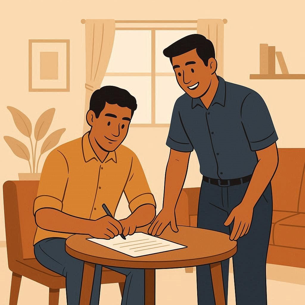Vehicle owner signing RTO documents for future transfer processes