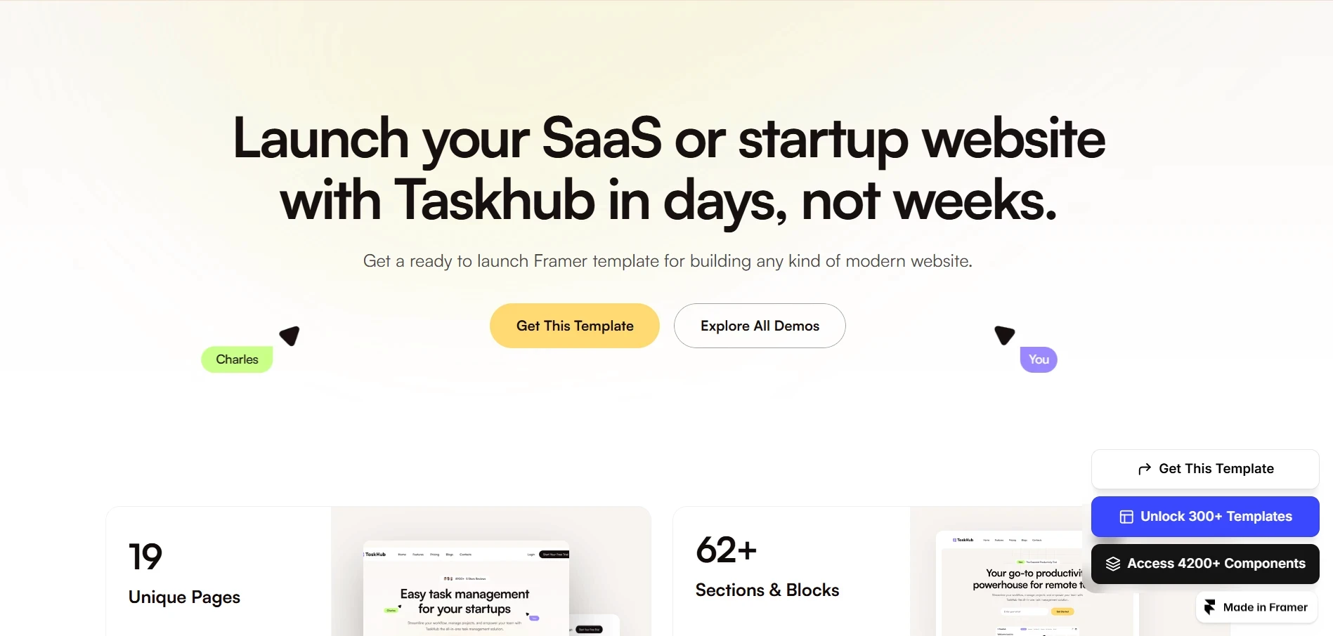 Homepage of the TaskHub template