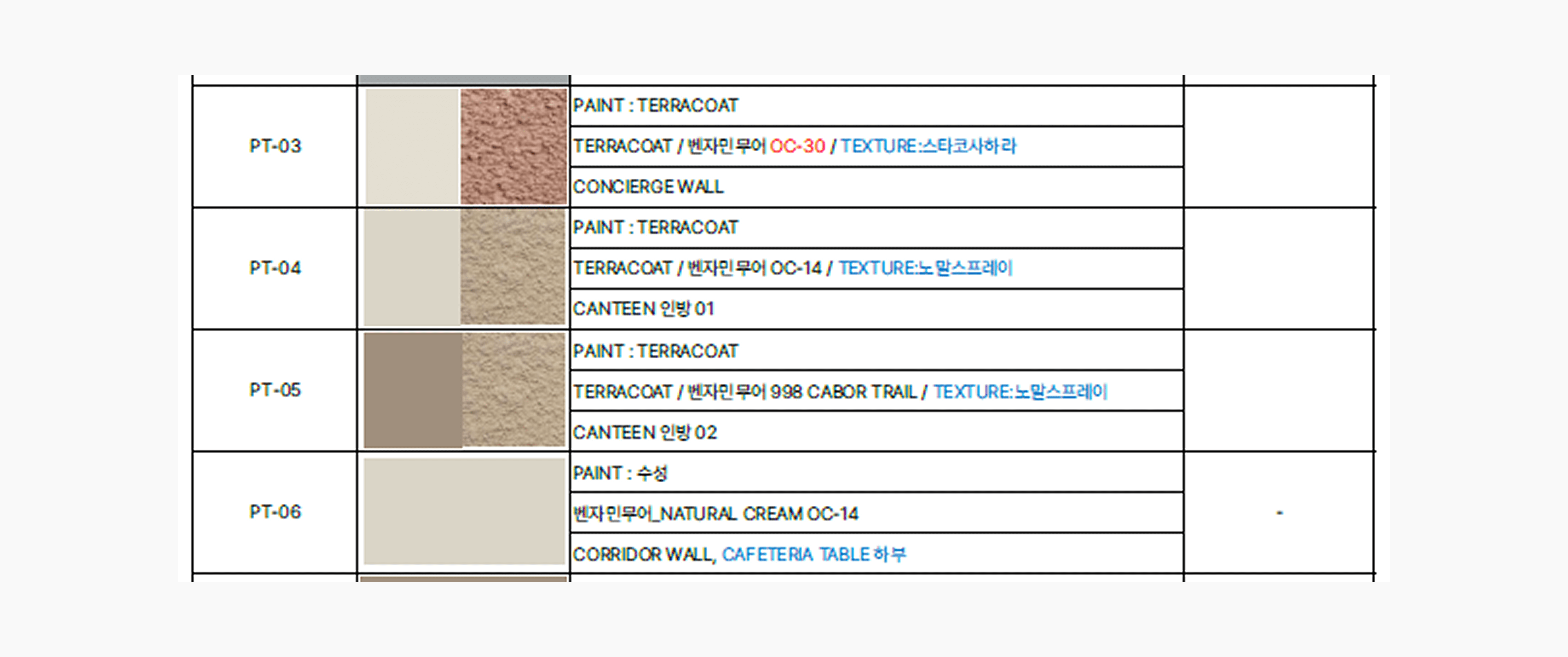 스타법무법인 오피스 디자인 시공에 사용된 도장 리스트