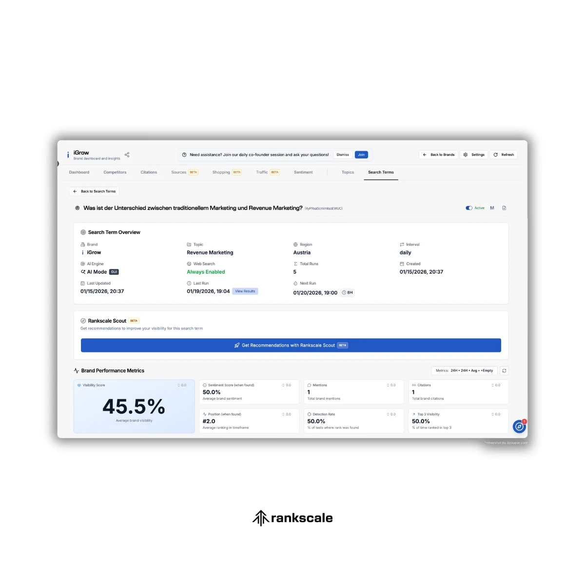 Dashboard od alata rankscale