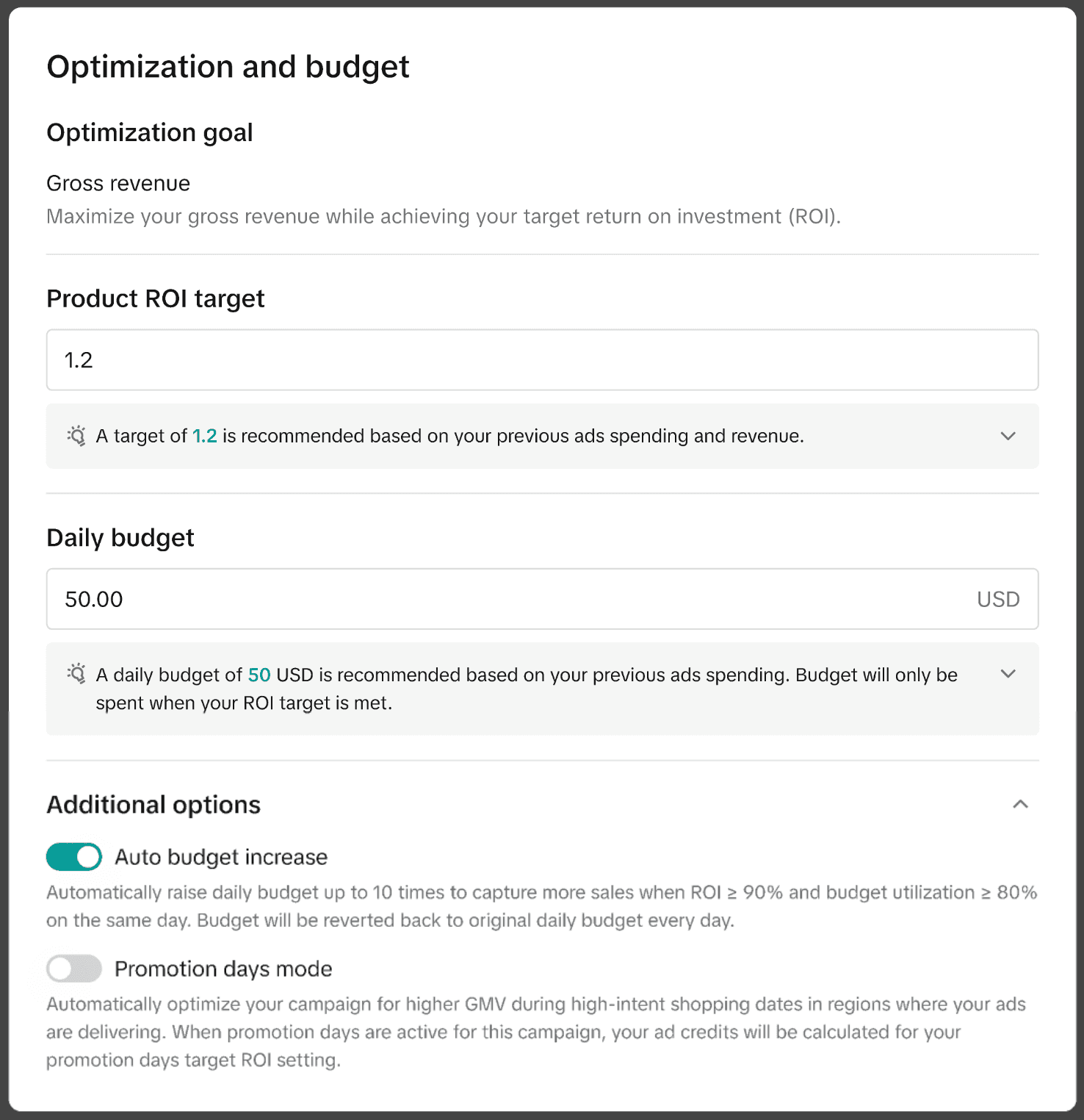 Auto budget increase 