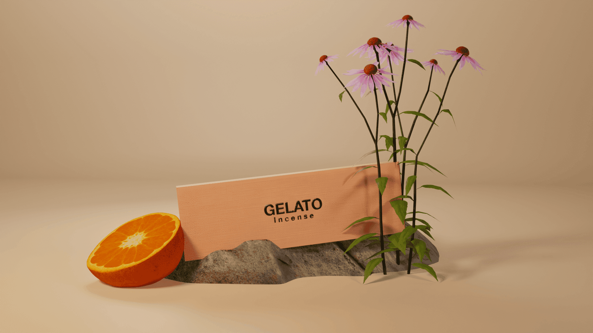 A 3D render of the Gelato incense packaging in studio lighting