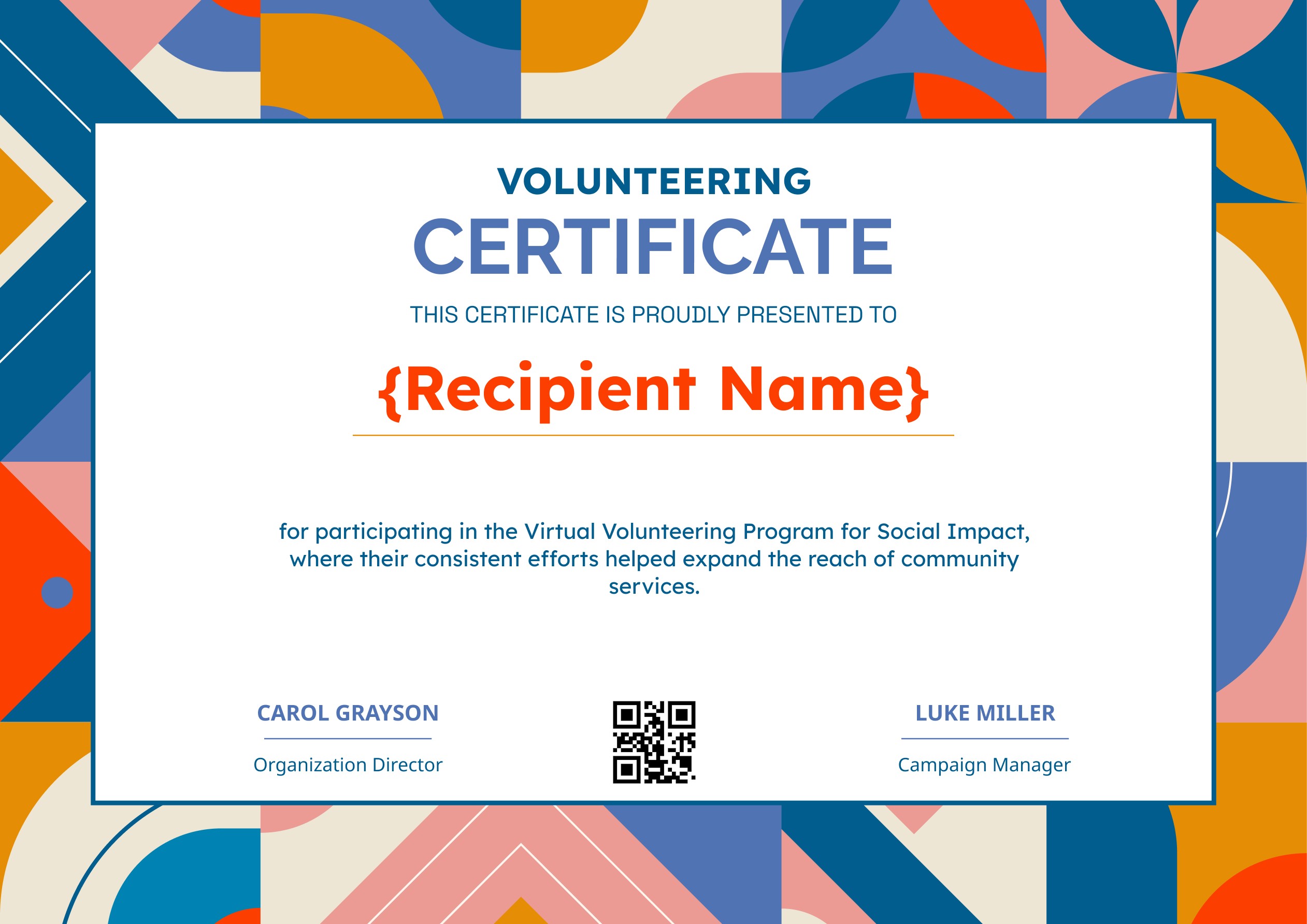 Wauld - Bright and multi-colored volunteering certificate template