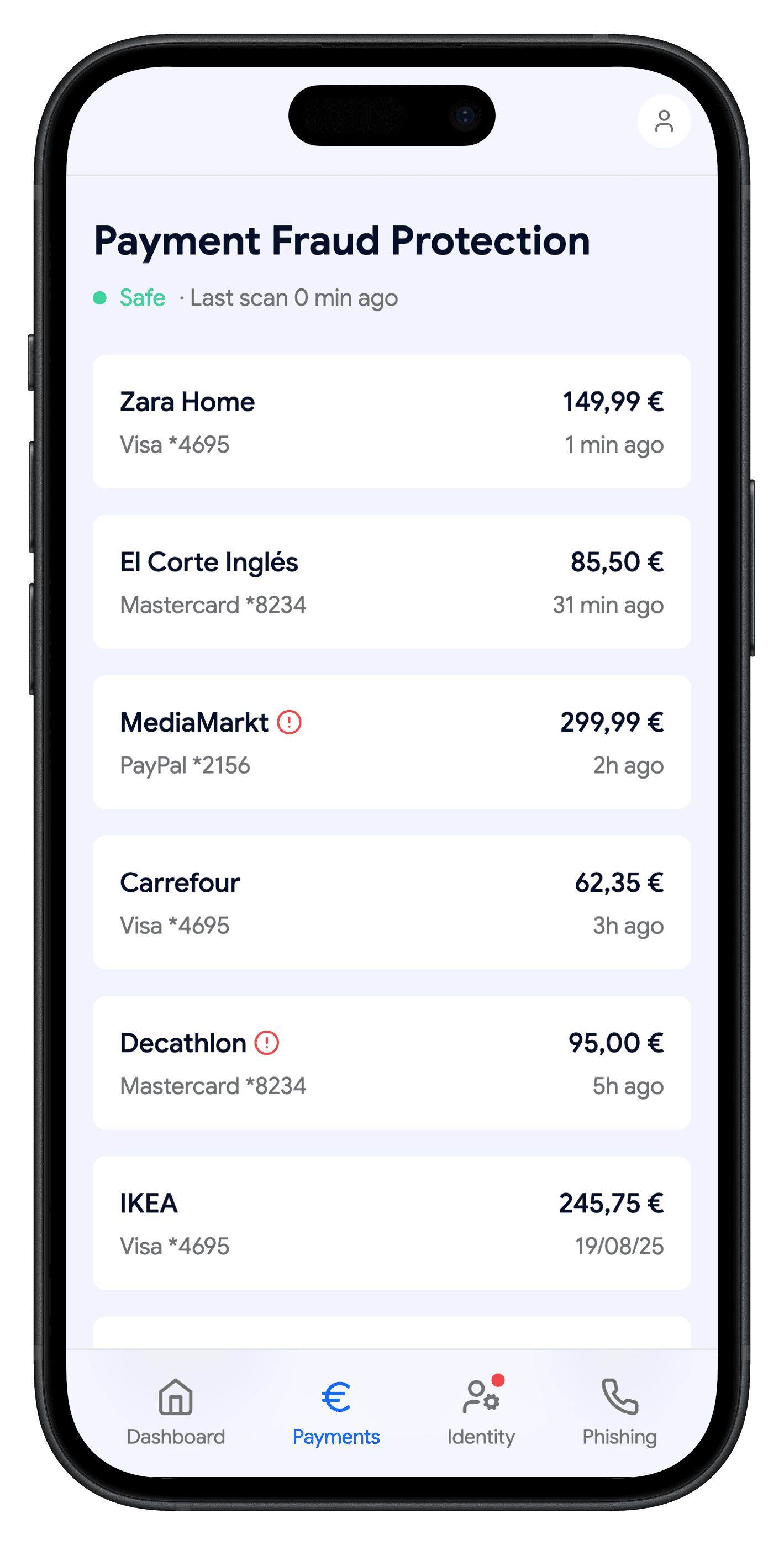 Fraud protection UI