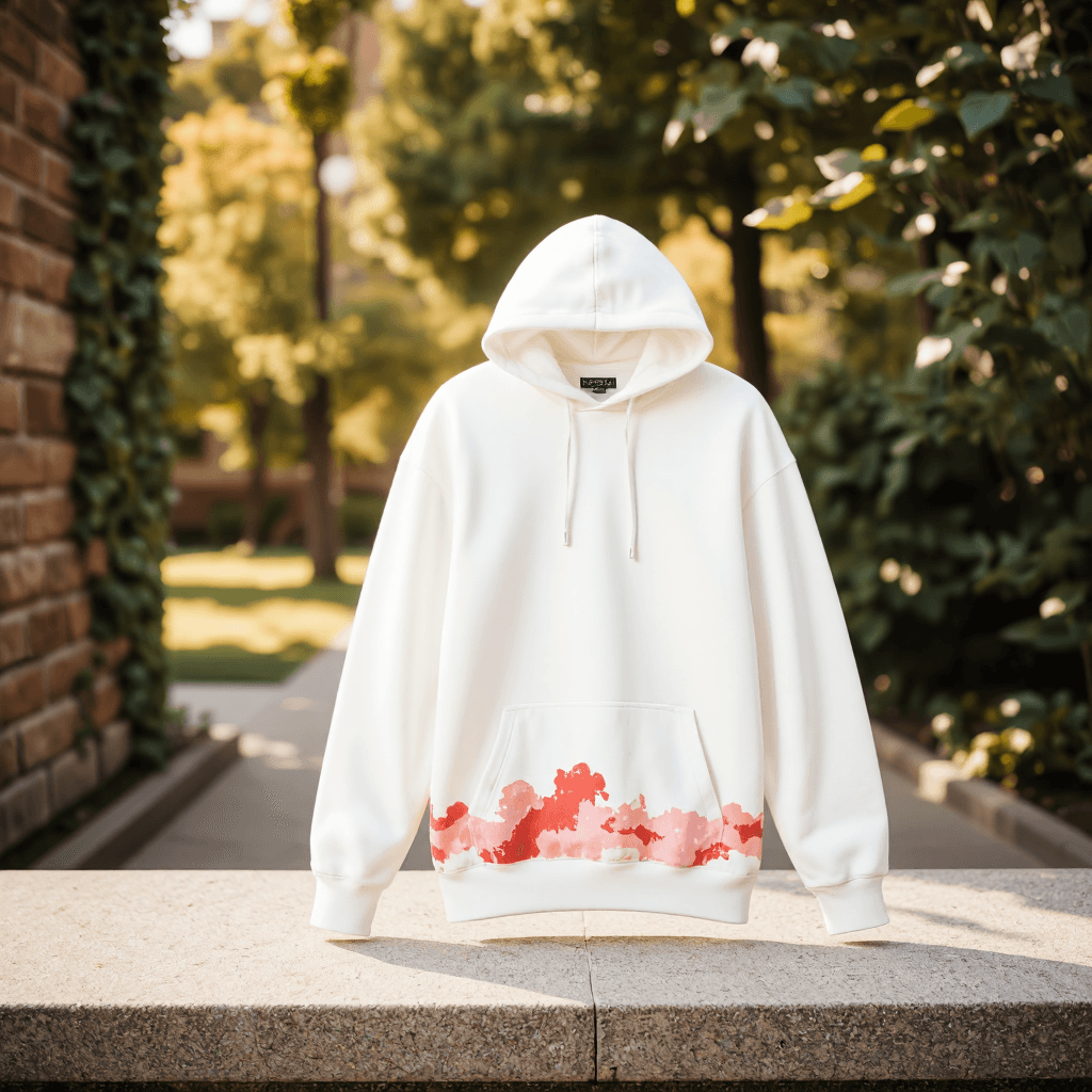 product photography of a hoodie with a graphic design