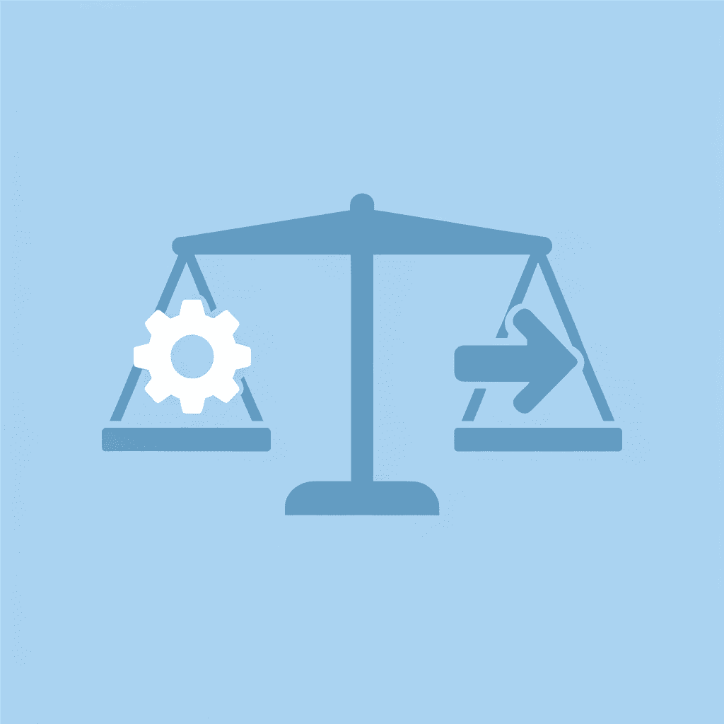 Balance scale showing trade-off between lower management stress and higher engagement