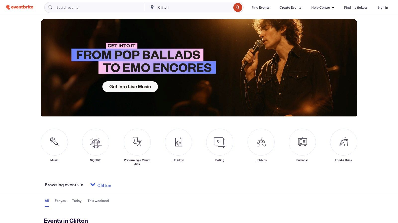 Eventbrite event booking page showing ticket types and checkout options