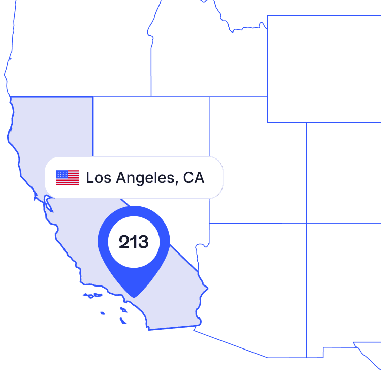 US map of 213 area code phone numbers and its coverage region