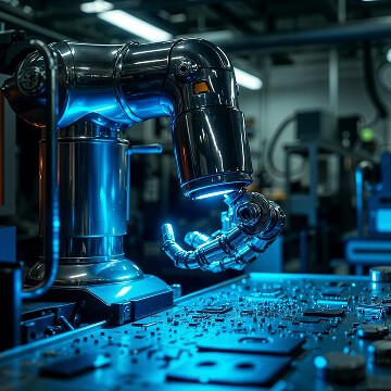 Factory interior with machinery and equipment, showcasing industrial automation.