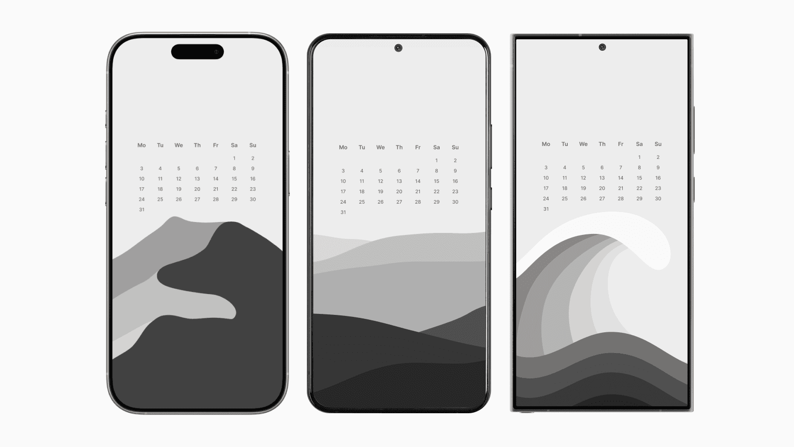 Minimalist calendar wallpaper on iPhone and Samsung Galaxy phones