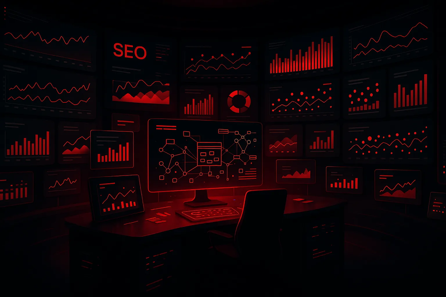 RockN' Socials digital marketing agency setup with SEO analytics screens.