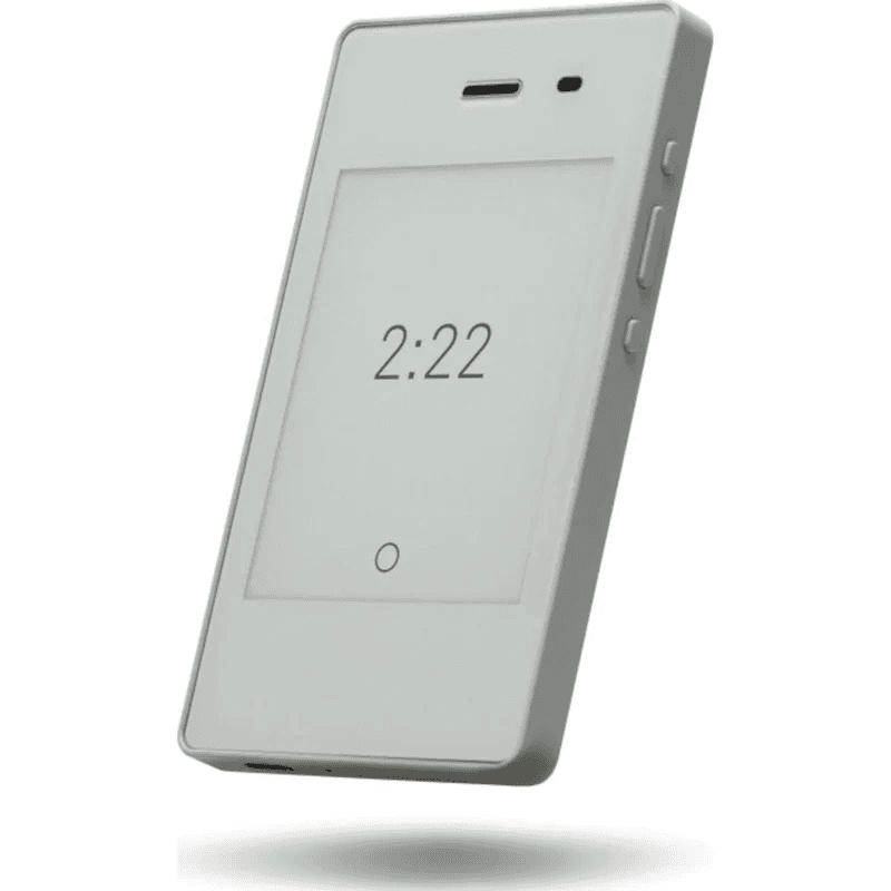 Light Phone 2 with minimalist display, representing digital minimalism, screen time reduction, and a focused alternative to smartphones.