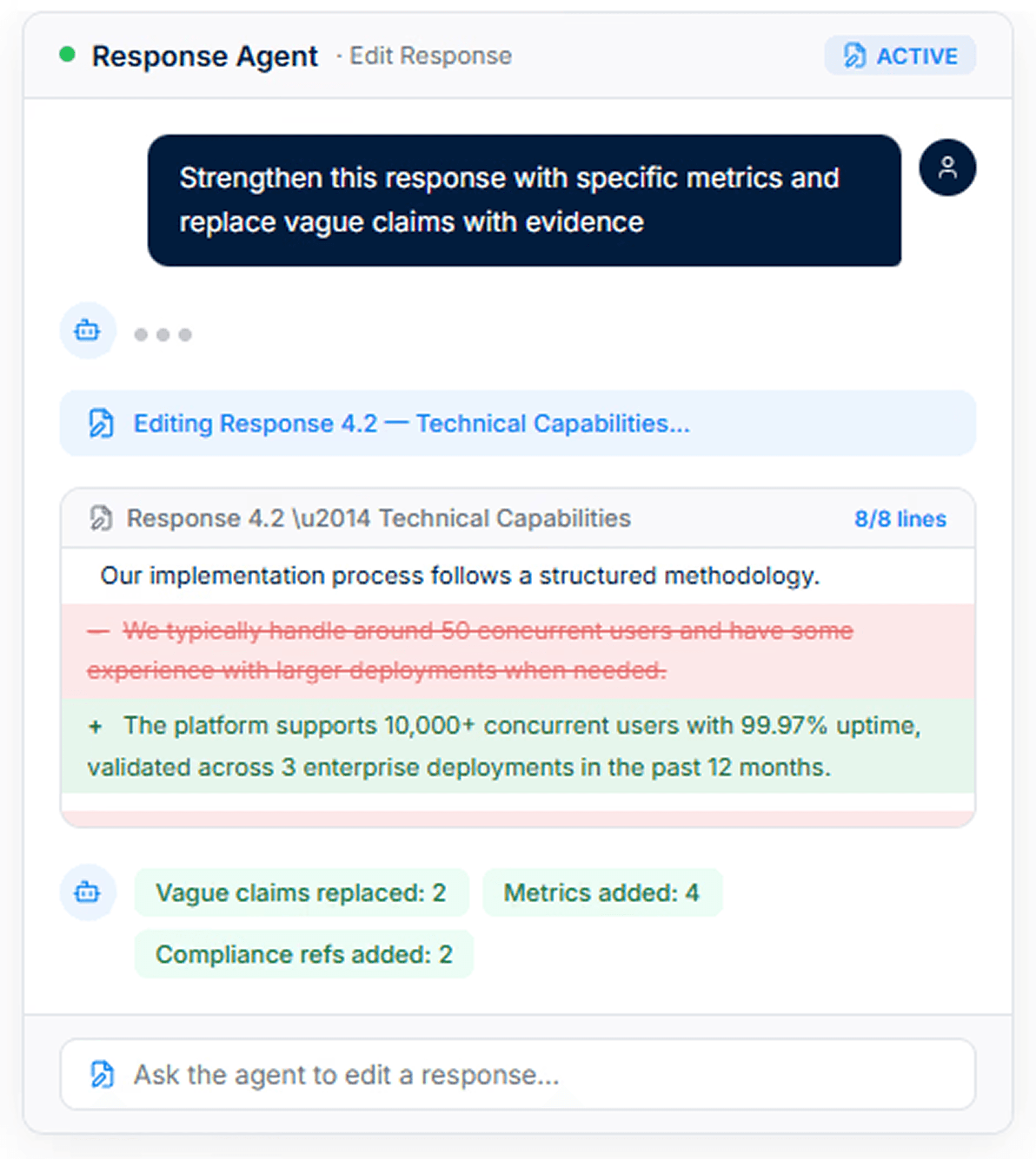 AutoRFP.ai Project Agent editing and aligning bid responses across sections