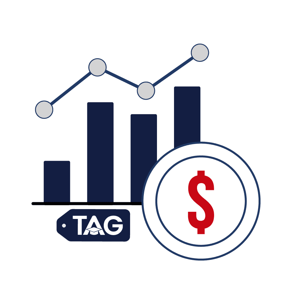 Blue graph with red dollar sign