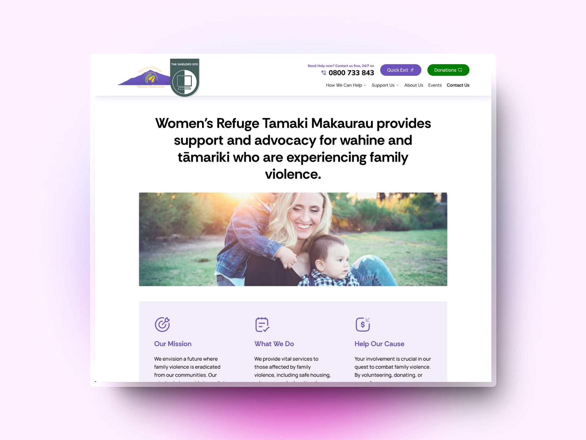 Women's Refuge mission statement highlighting support services and community advocacy in Tamaki Makaurau region