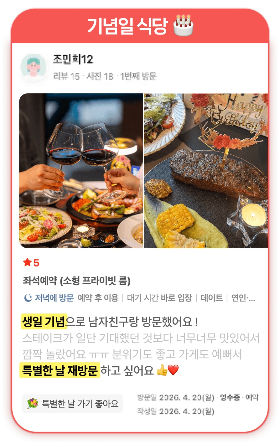 컨설팅 후: 생일·기념일 방문 리뷰가 늘어난 '기념일 식당' S 스테이크하우스