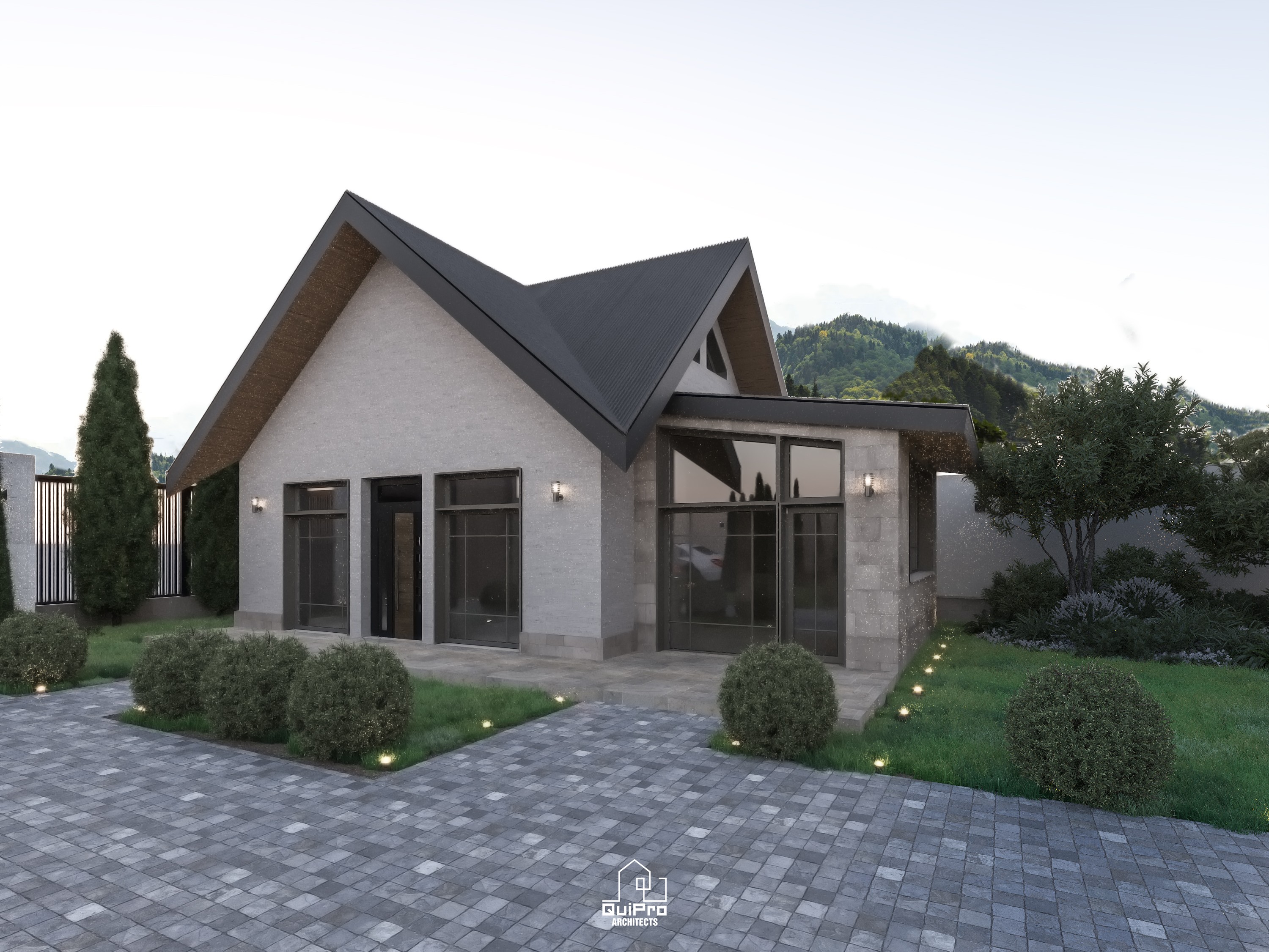 turned on pendant lamps above kitchen island