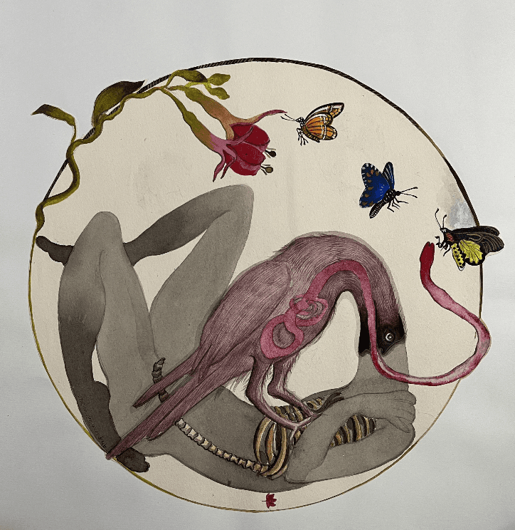 herd of sheep on road painting