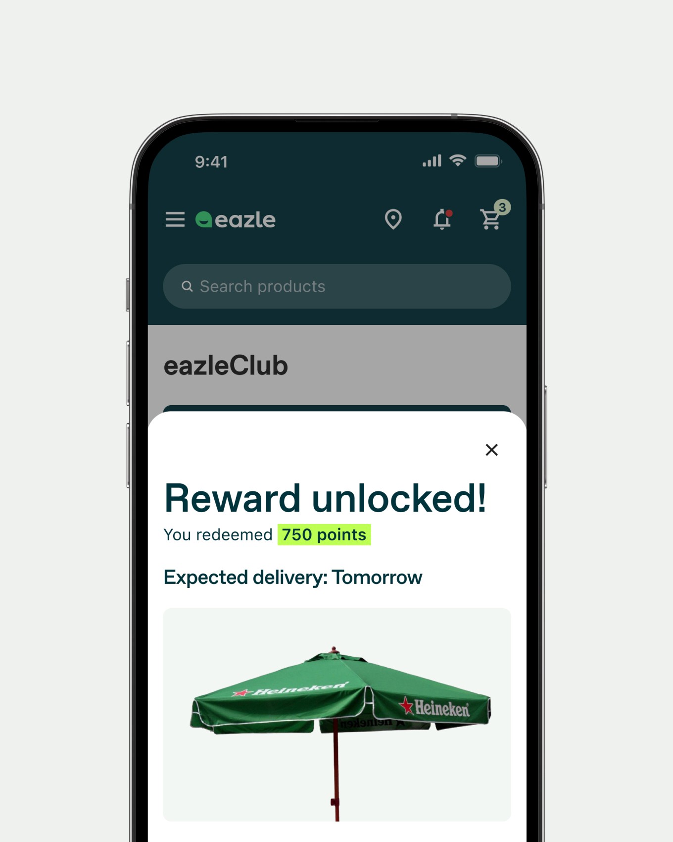 Mobile app showing unlocked reward