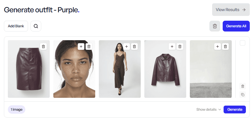 Veeton's interface to generate outfit with AI