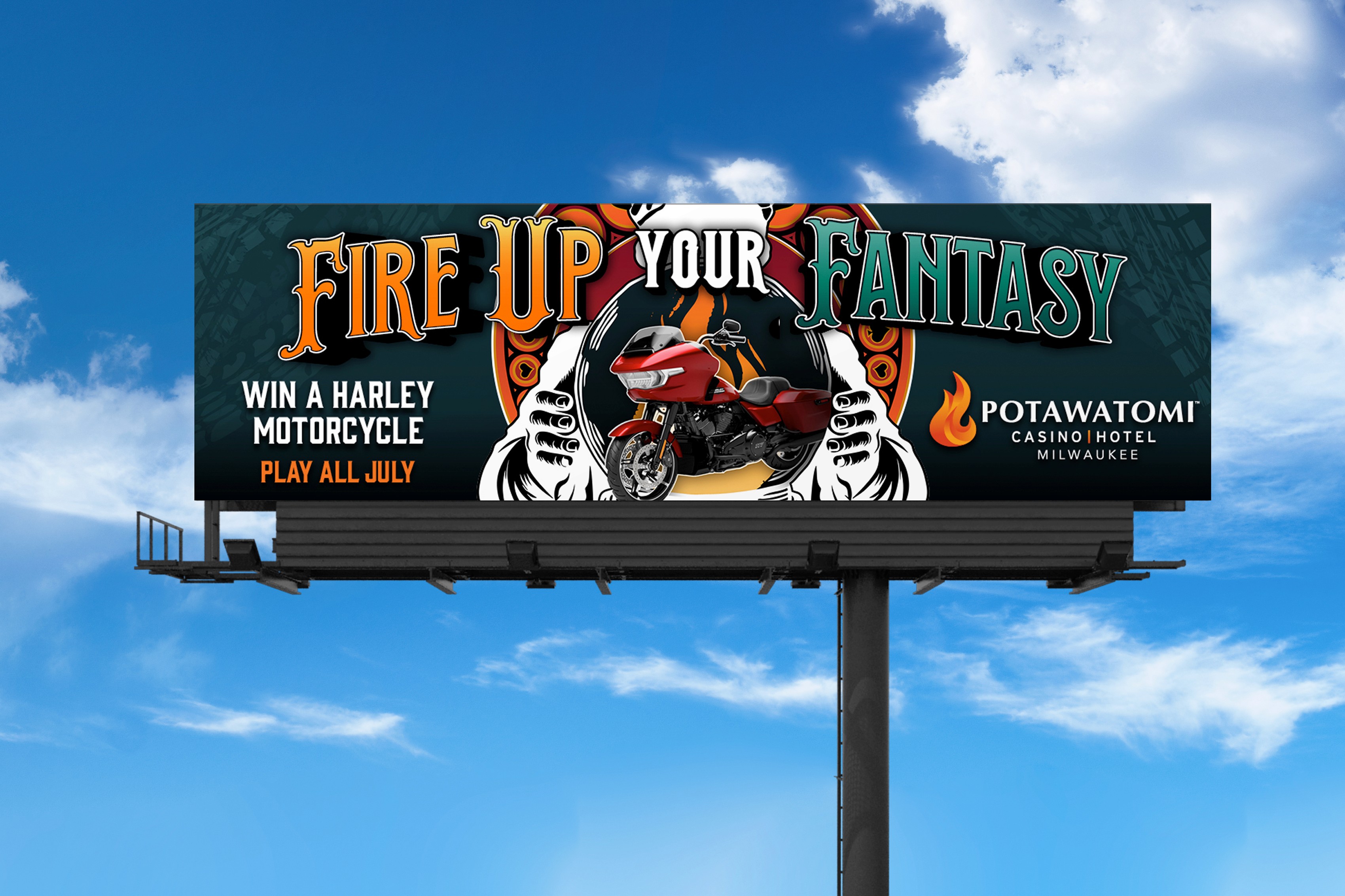 Billboard showing "Fire Up Your Fantasy" art