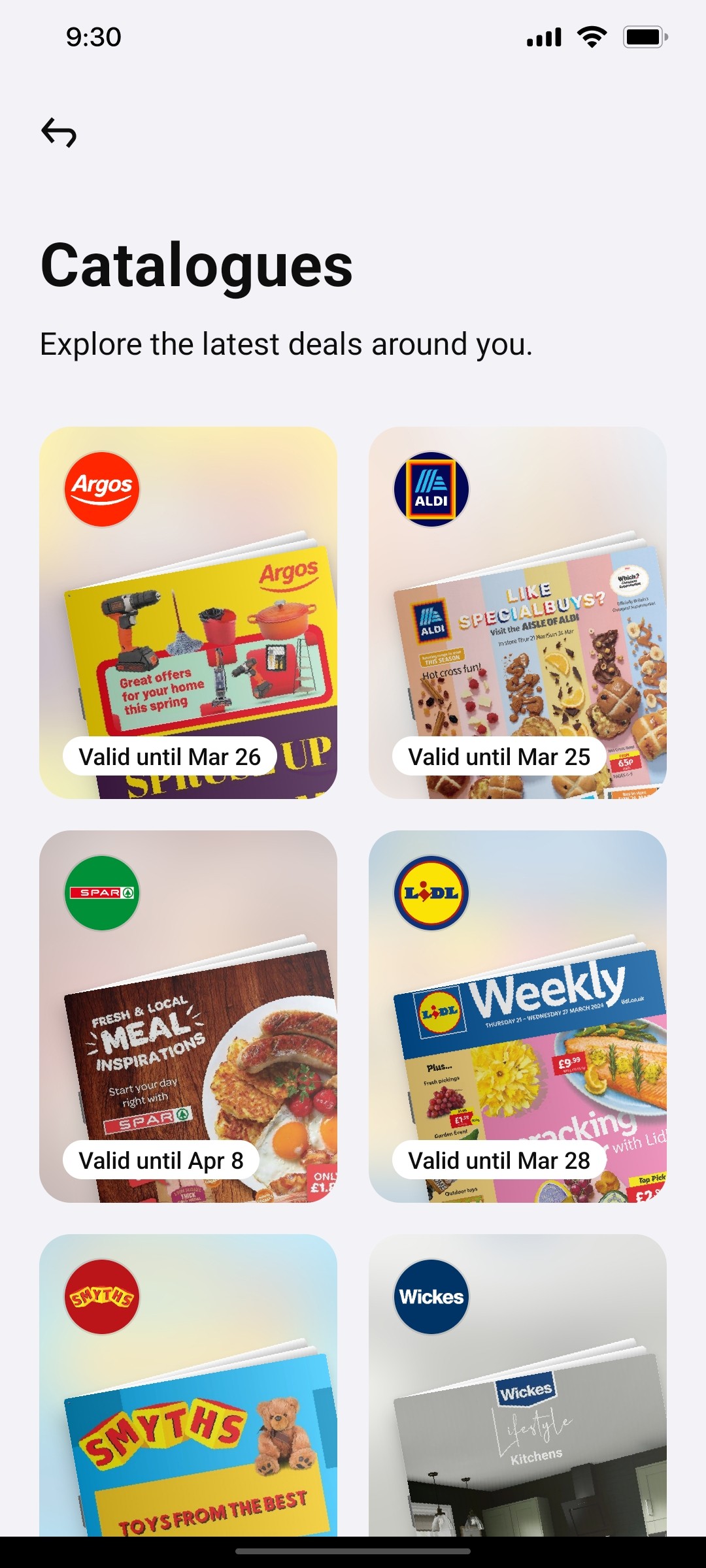 Klarna Catalogues Page Screen