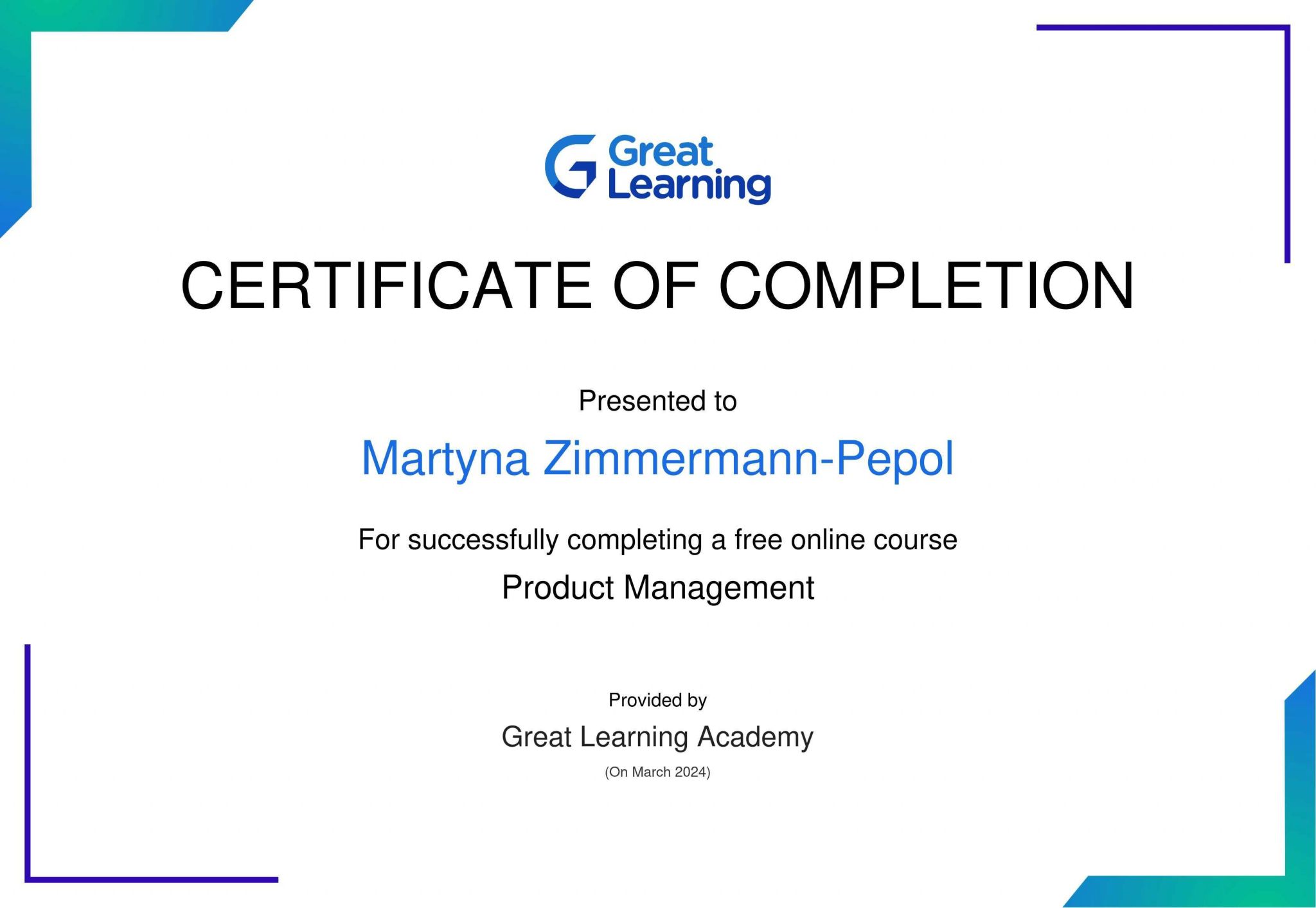 Certifate Product Managment