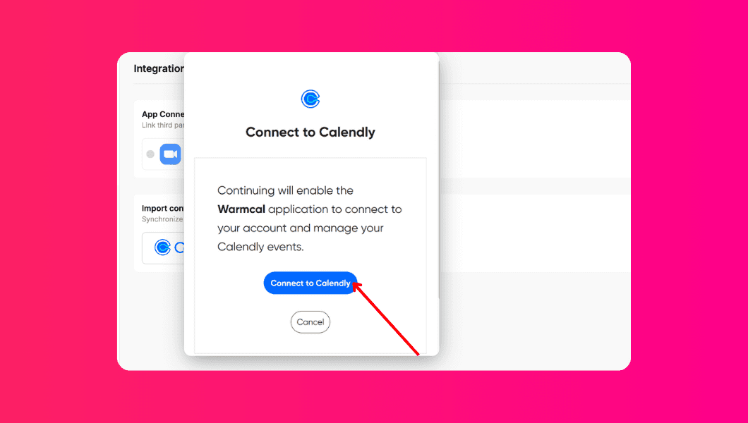 Calendly authorization screen with “Connect” button