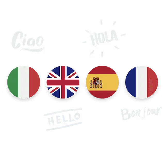 Interfaccia multilingua di Fluida: possibilità di visualizzare l'applicazione in italiano, inglese, francese o spagnolo.